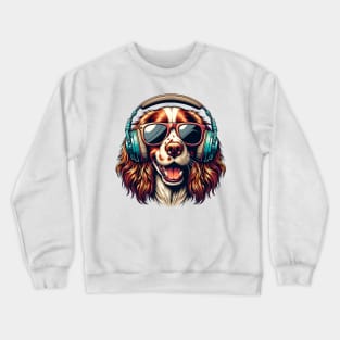 Welsh Springer Spaniel Smiling DJ in Japanese Art Crewneck Sweatshirt